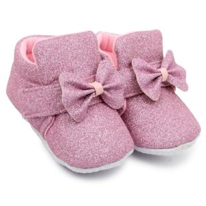 Baby Girls Cotton Hook & Loop Bow Booties