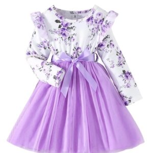 Niren Enterprise Girls Modal and net Fabric Full Sleeve Knee Length Frock - 4-5Y, Purple