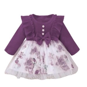 Niren Enterprise Bullfinch Floral Printed Modal Baby Frock - 12-18M, Purple